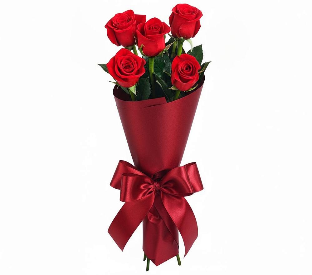 Букет 5 Красных роз Эдлесс Лав в Рощино