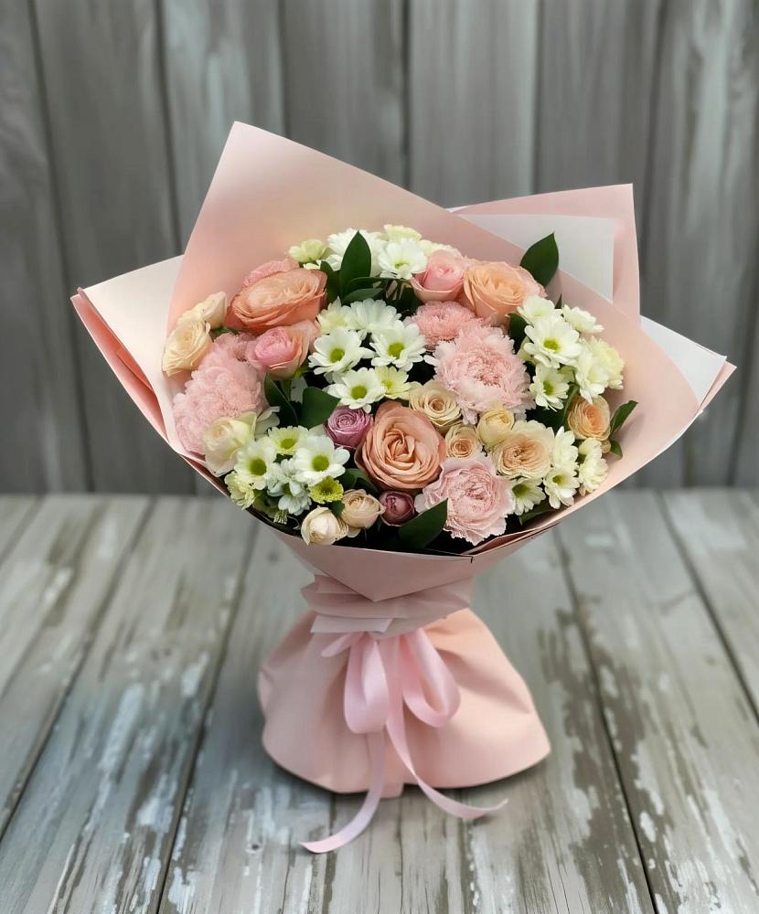 Букет цветов из: Гвоздики, Розы и Хризантемы в Рощино