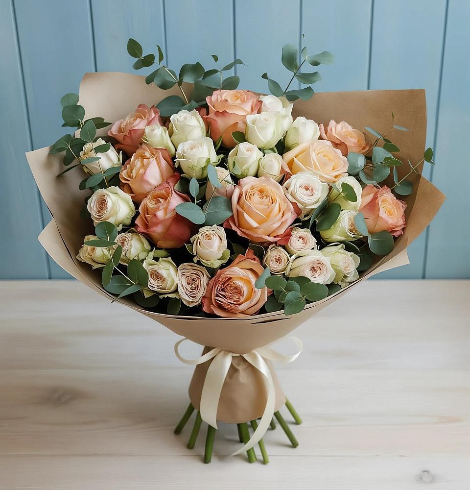 Букет цветов из: Альстромерии и Розы в Рощино