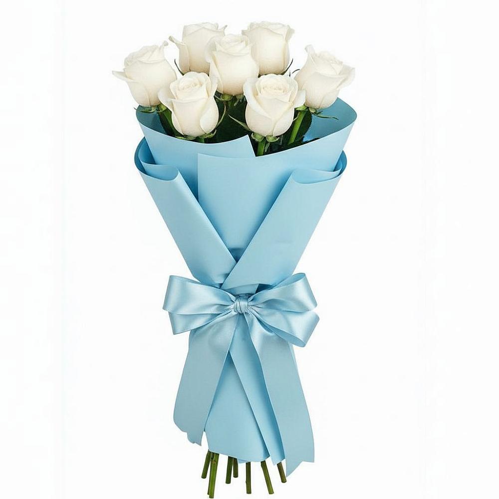 Букет 7 белых роз Проуд в Рощино