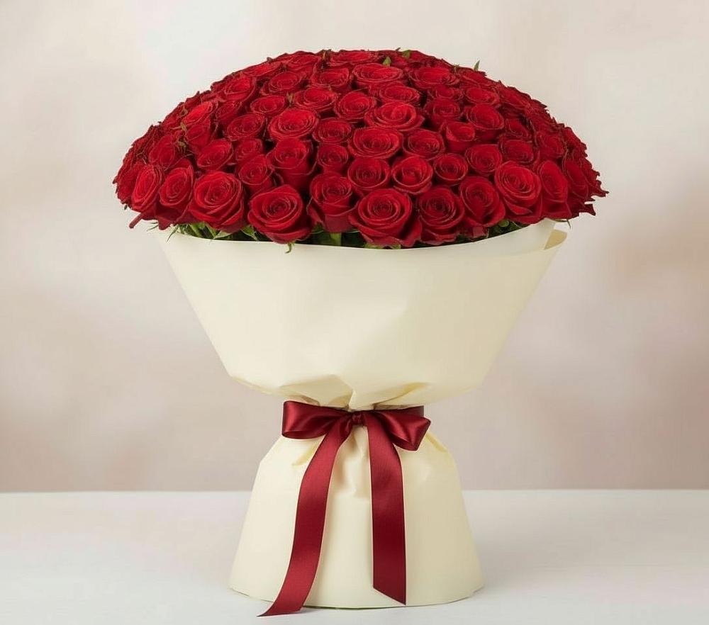 Букет 101 Красная роза Милано в Рощино