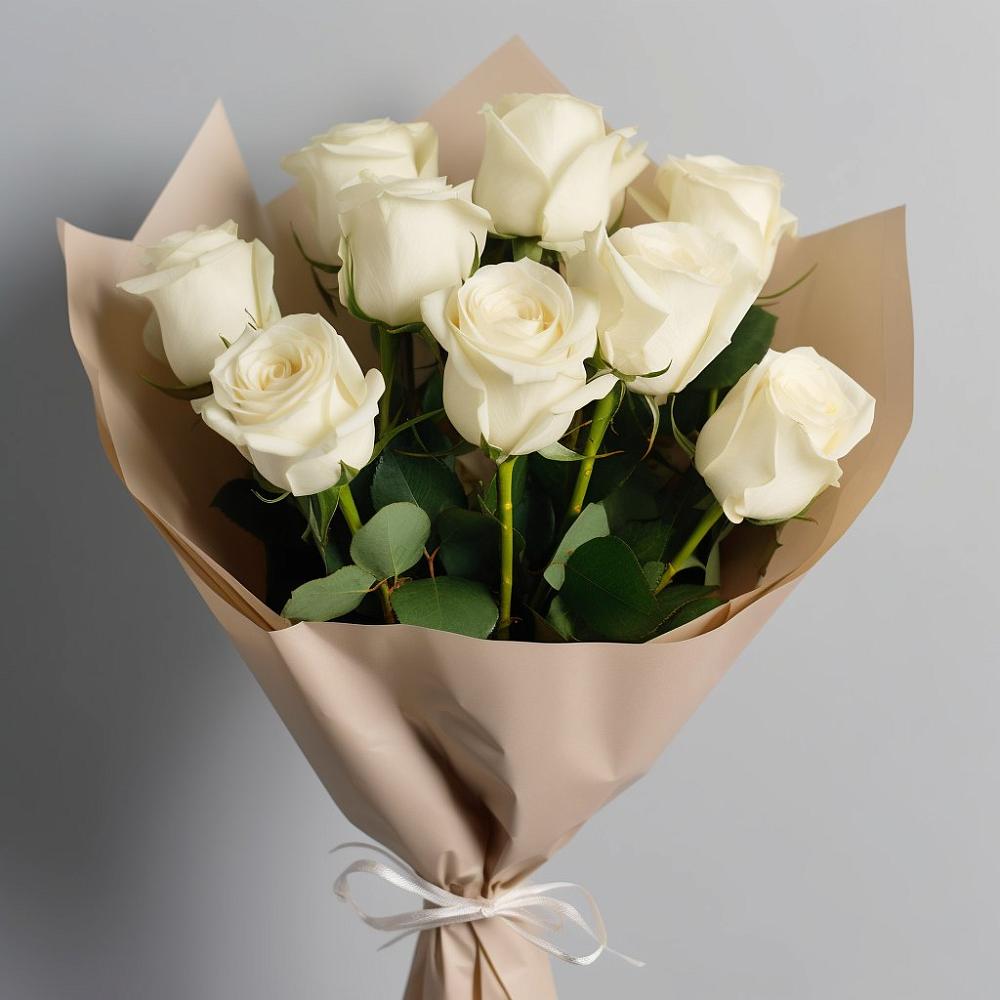Букет 9 Белых роз Эдлесс Лав в Рощино