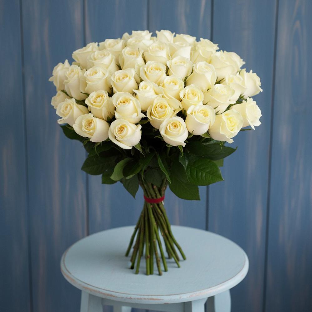 Букет 51 Белая роза Эдлесс Лав в Рощино