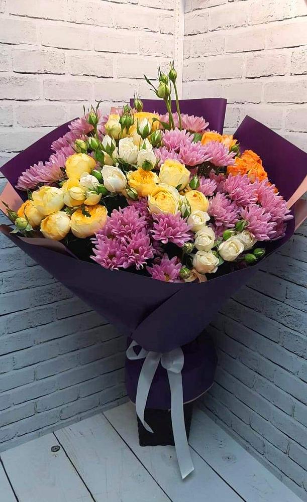 Букет цветов из: Хризантемы и Розы в Рощино
