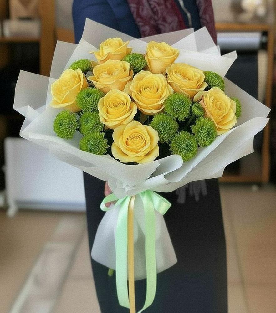 Букет цветов из: Хризантемы и Розы в Рощино