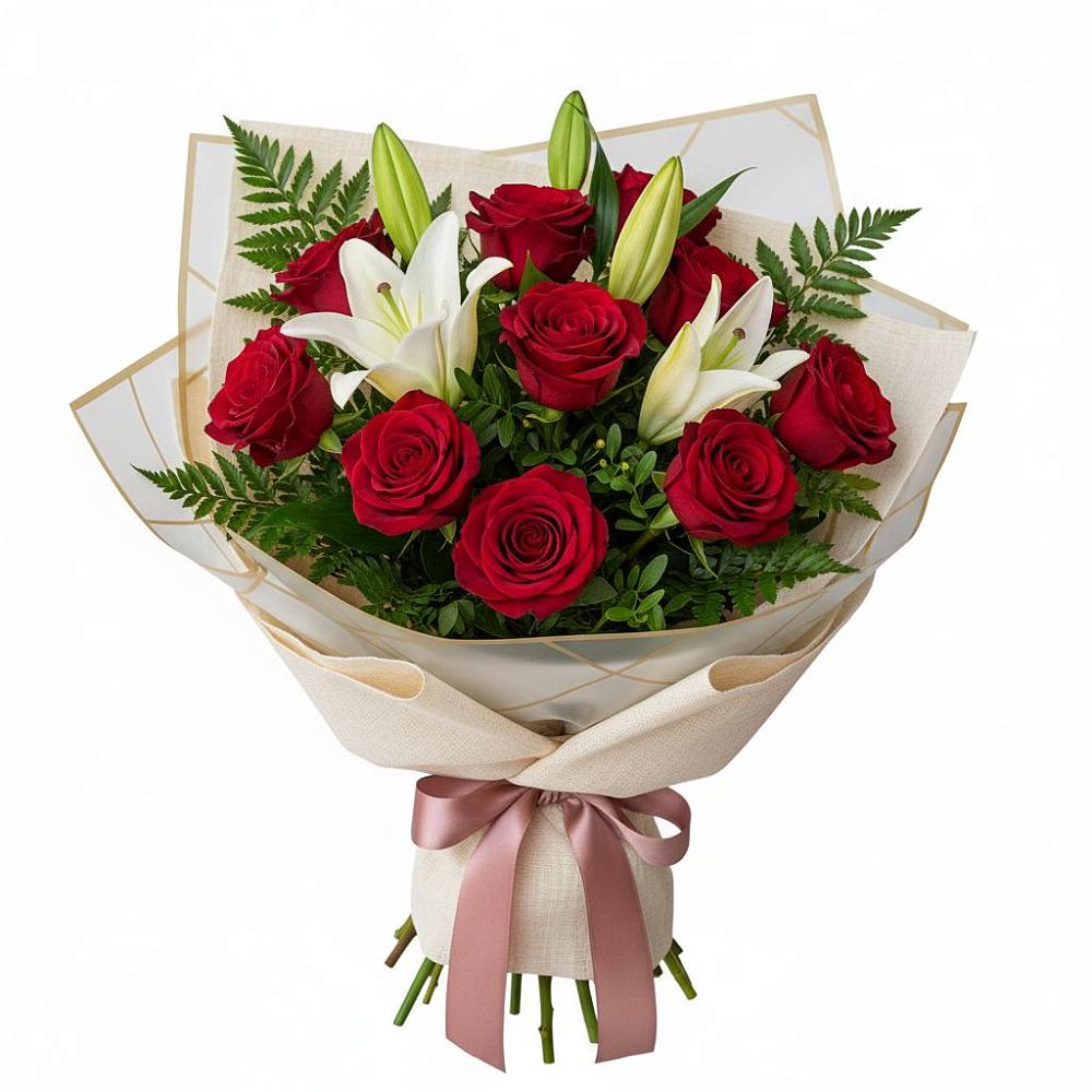 Букет цветов из: Лилии и Розы в Рощино