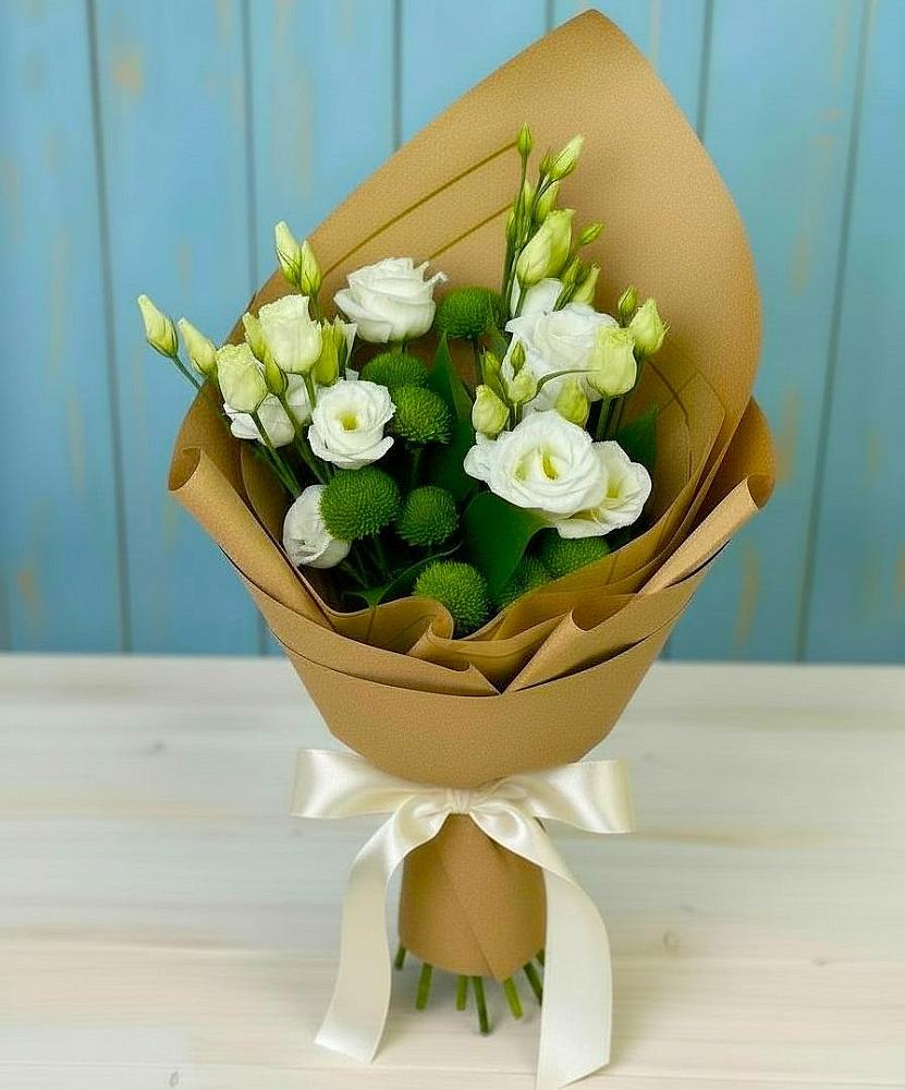 Букет цветов из: Хризантемы и Лизиантусы в Рощино