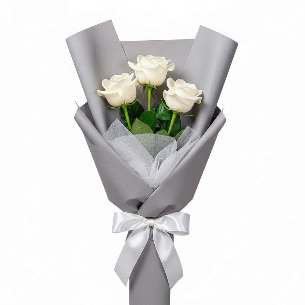 Букет 3 белые розы в Рощино