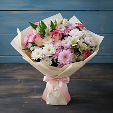 Букет цветов из:  Хризантемы, Альстромерии и Розы в Рощино