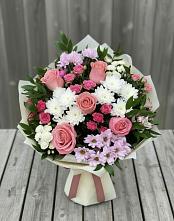 Букет цветов из:  Альстромерии, Гвоздики, Розы и Хризантемы #REPLACE_PRED# Рощино