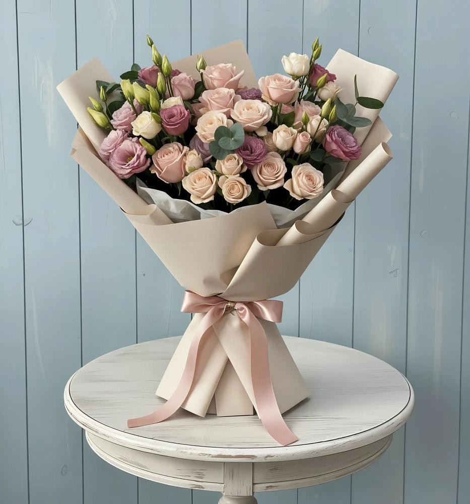 Букет цветов из: Розы и Лизиантусы в Рощино