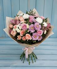 Букет цветов из:  Хризантемы, Розы и Альстромерии #REPLACE_PRED# Рощино