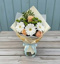 Букет цветов из:  Герберы, Розы и Хризантемы в Рощино