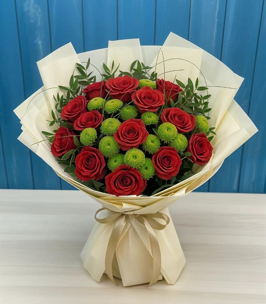 Букет цветов из: Розы и Хризантемы в Рощино