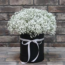 Цветочная композиция из Гипсофила в шляпной коробке в Рощино